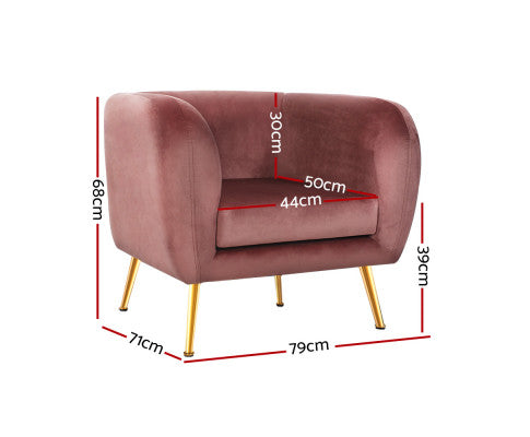 Armchair Lounge Sofa Arm Chair Accent Chairs Armchairs Couch Velvet Pink Artiss