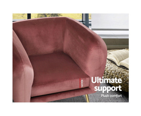 Armchair Lounge Sofa Arm Chair Accent Chairs Armchairs Couch Velvet Pink Artiss