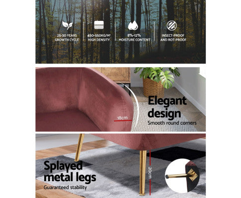 Armchair Lounge Sofa Arm Chair Accent Chairs Armchairs Couch Velvet Pink Artiss