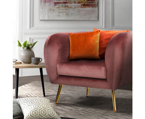 Armchair Lounge Sofa Arm Chair Accent Chairs Armchairs Couch Velvet Pink Artiss