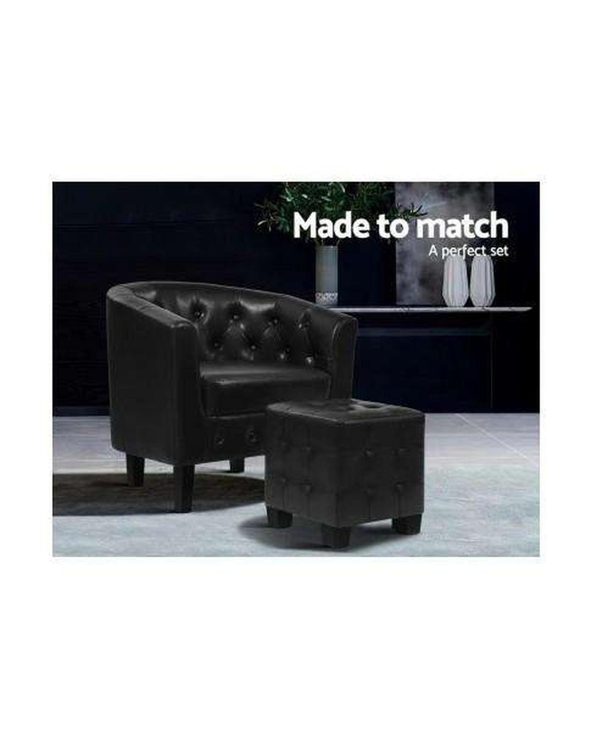 Armchair Lounge Chair Ottoman Tub Accent Chairs PU Leather Sofa Armchairs Black Artiss