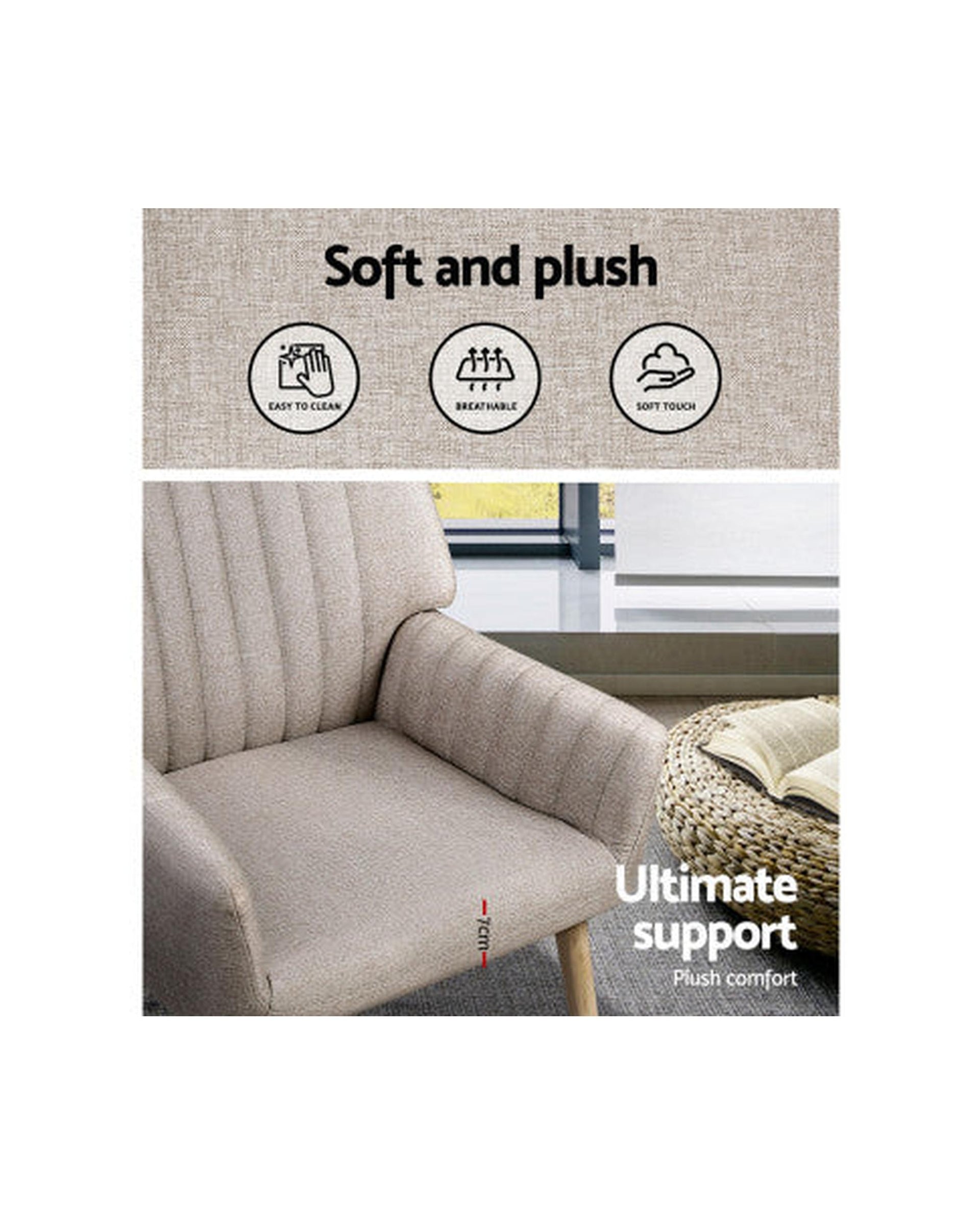 Armchair Lounge Chair Armchairs Accent Chairs Sofa Couch Fabric Beige Artiss