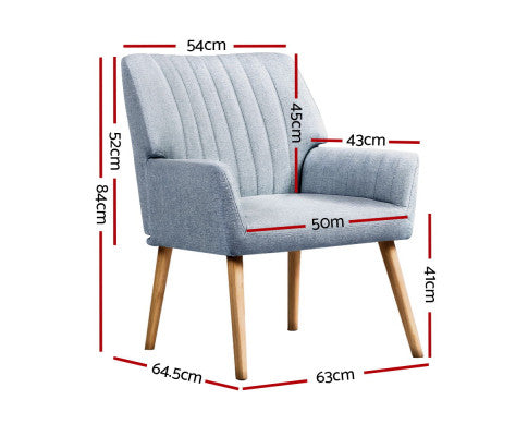 Armchair Lounge Chair Armchairs Accent Chairs Sofa Couch Fabric Grey Artiss