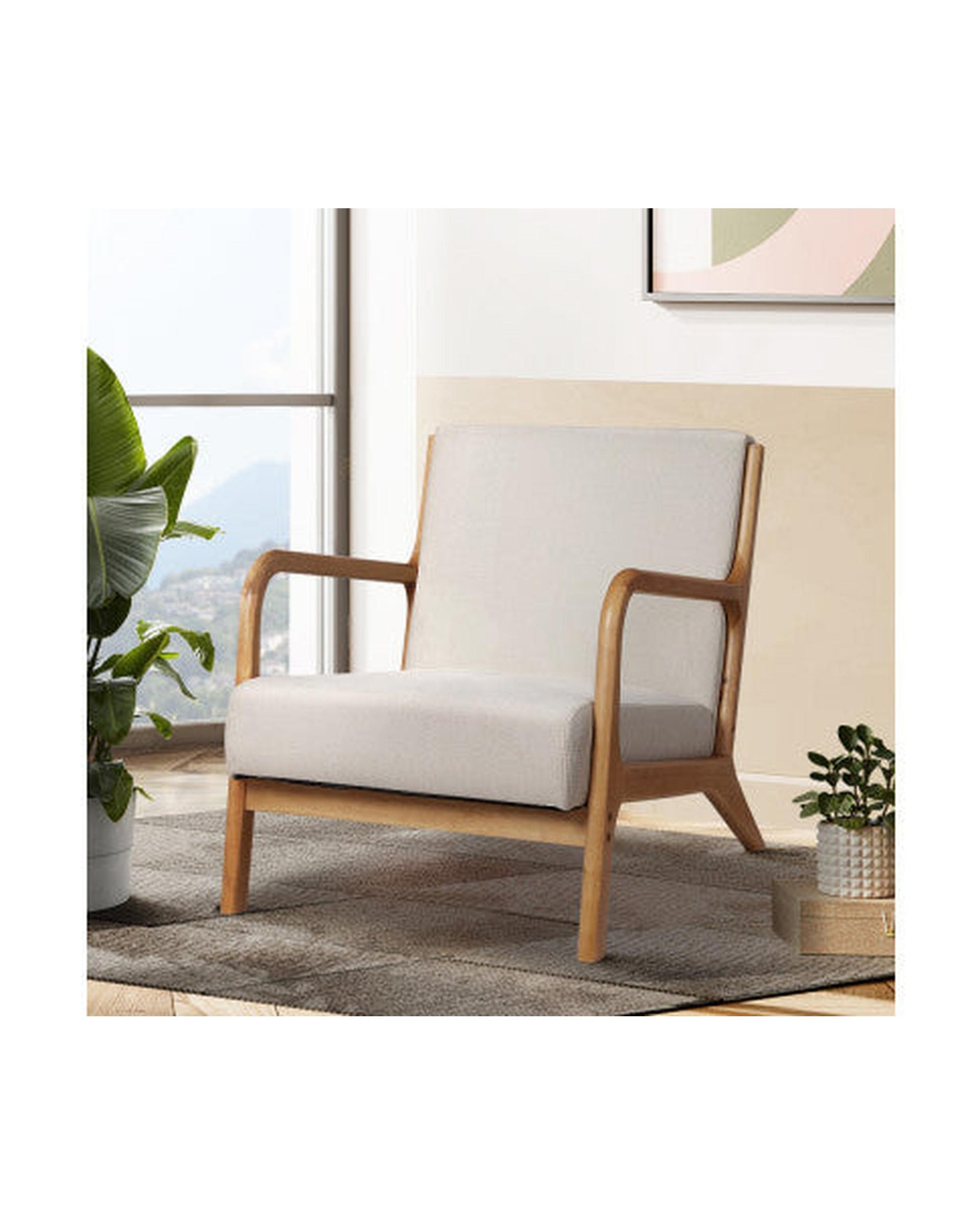 Armchair Lounge Chair Accent Armchairs Couch Sofa Bedroom Beige Wood Artiss