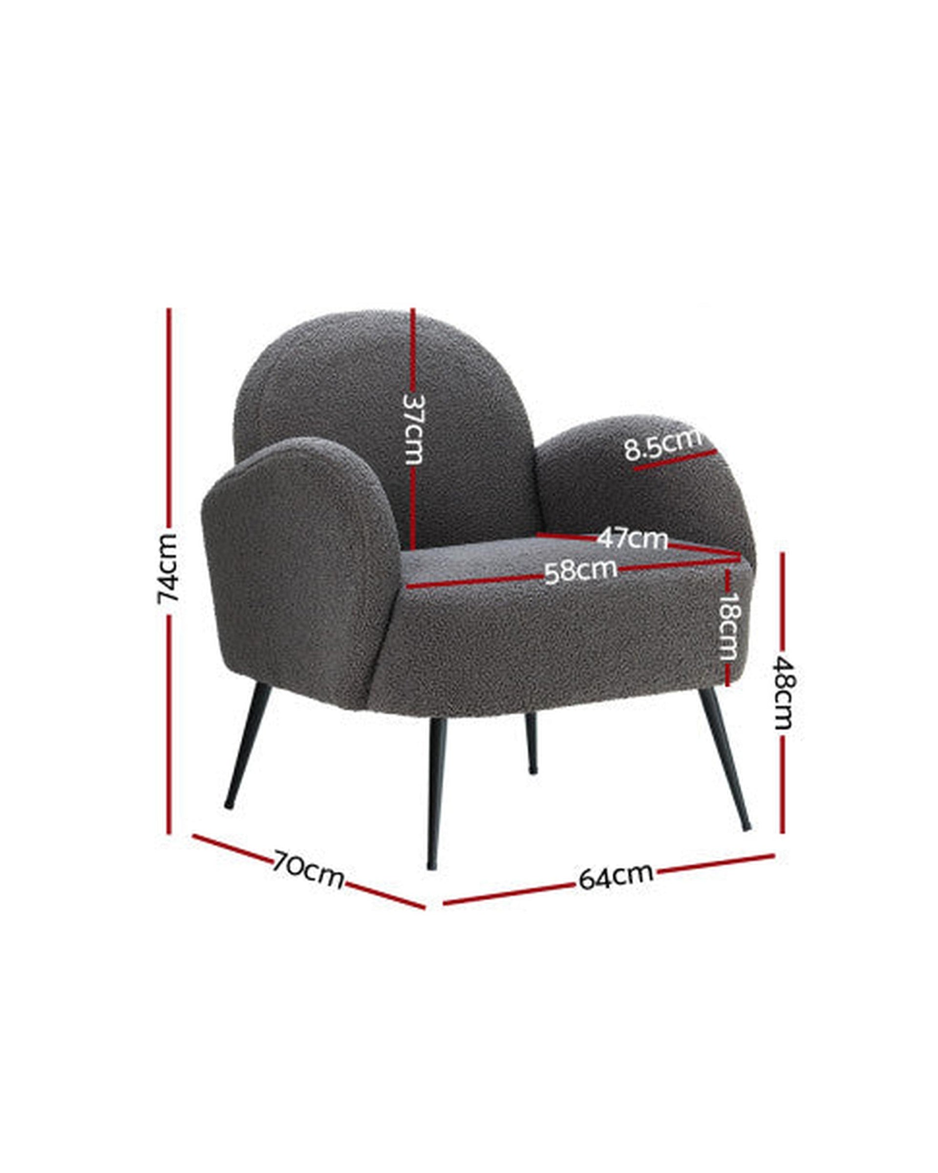 Armchair Lounge Chair Armchairs Accent Arm Chairs Sherpa Boucle Charcoal Artiss