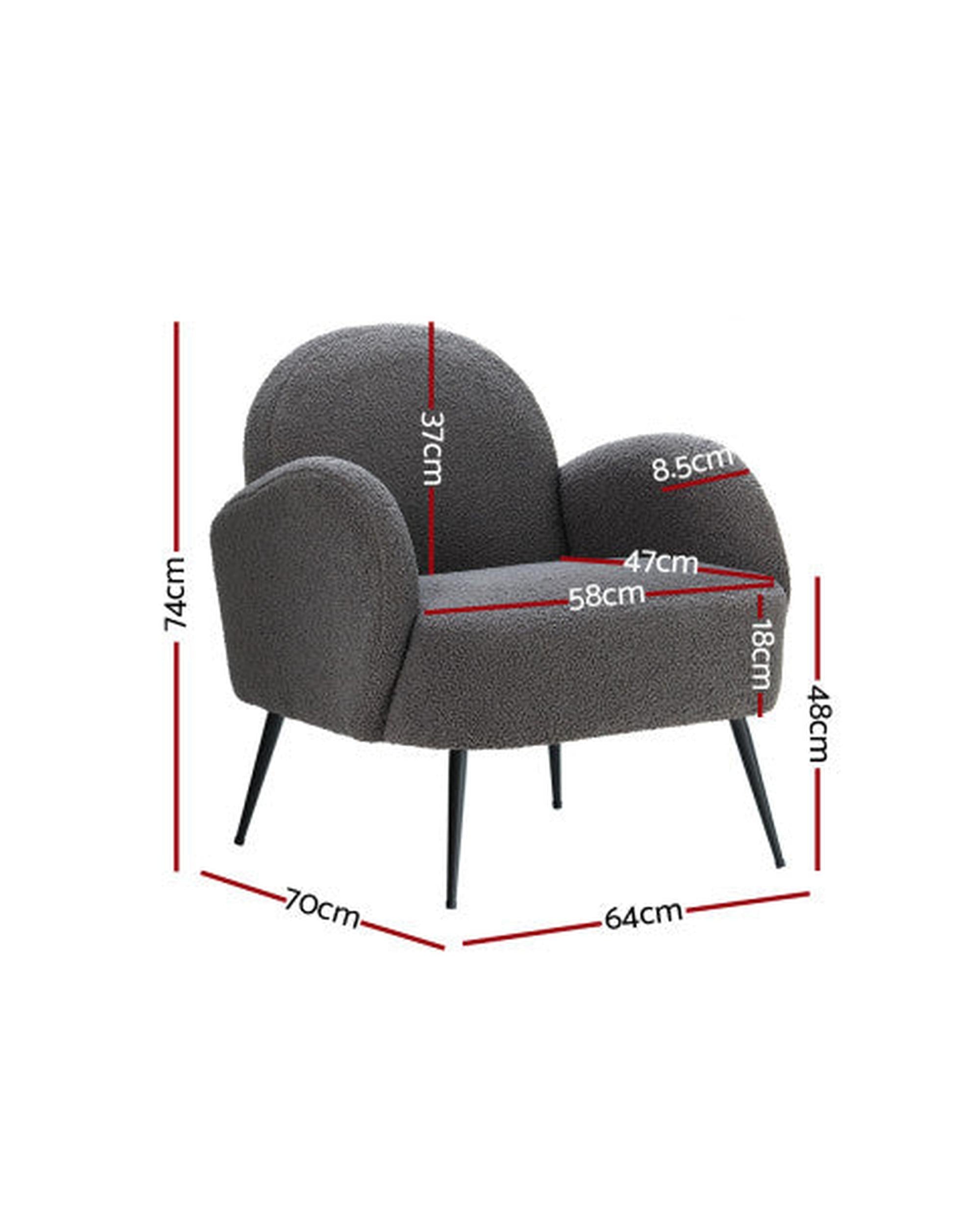 Armchair Lounge Chair Armchairs Accent Arm Chairs Sherpa Boucle Charcoal Artiss