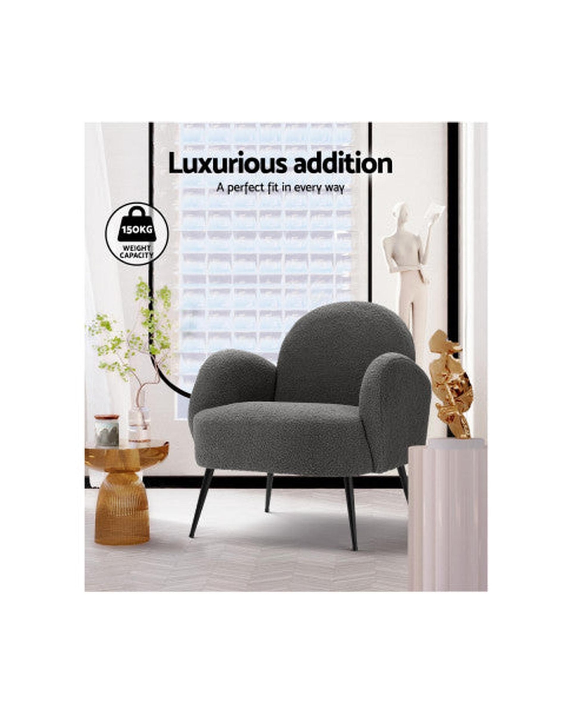 Armchair Lounge Chair Armchairs Accent Arm Chairs Sherpa Boucle Charcoal Artiss