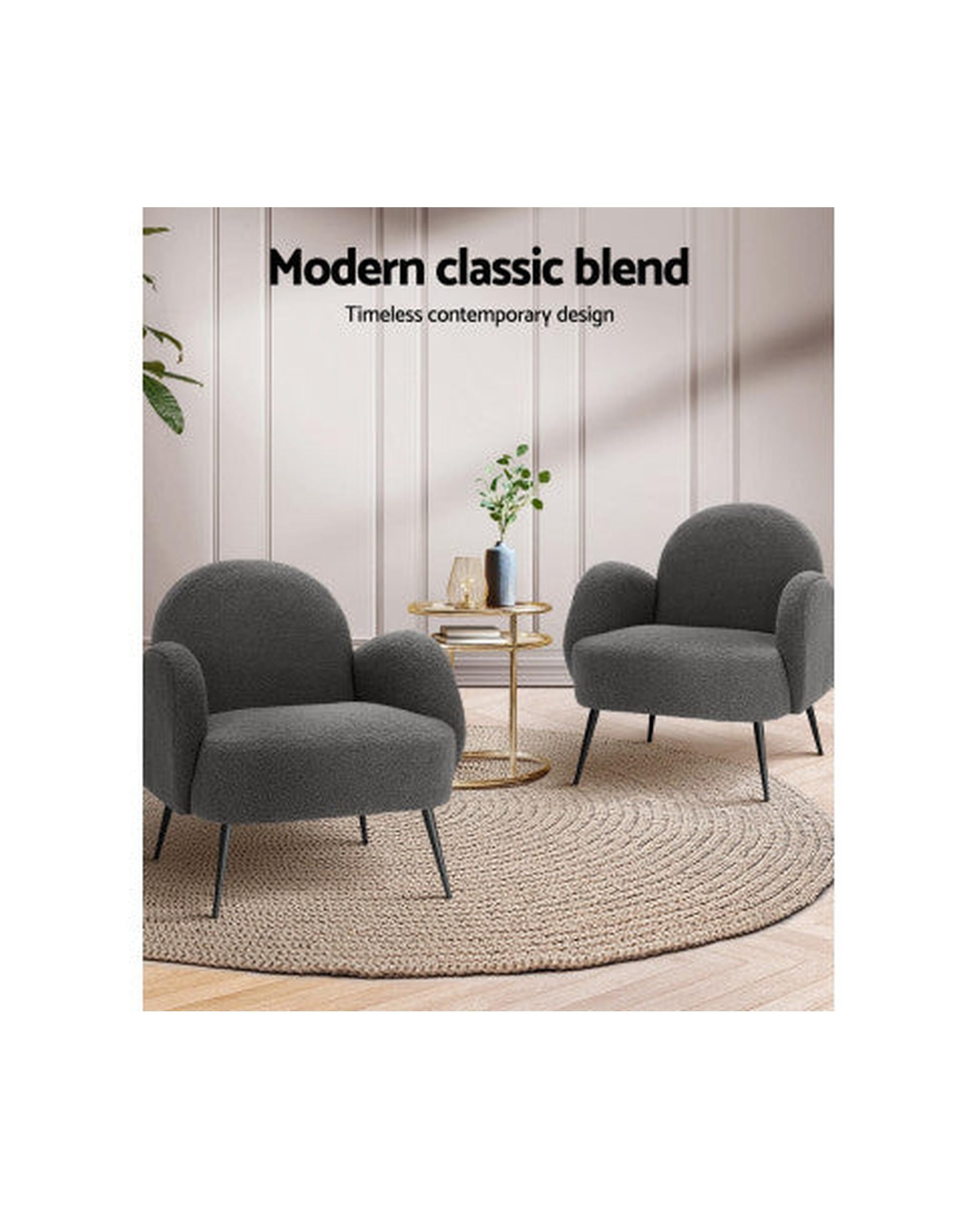 Armchair Lounge Chair Armchairs Accent Arm Chairs Sherpa Boucle Charcoal Artiss