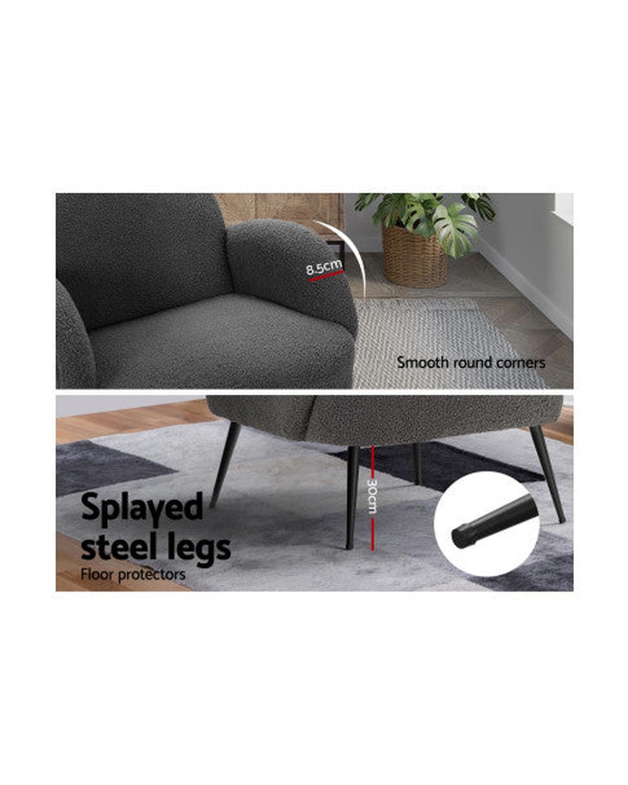 Armchair Lounge Chair Armchairs Accent Arm Chairs Sherpa Boucle Charcoal Artiss