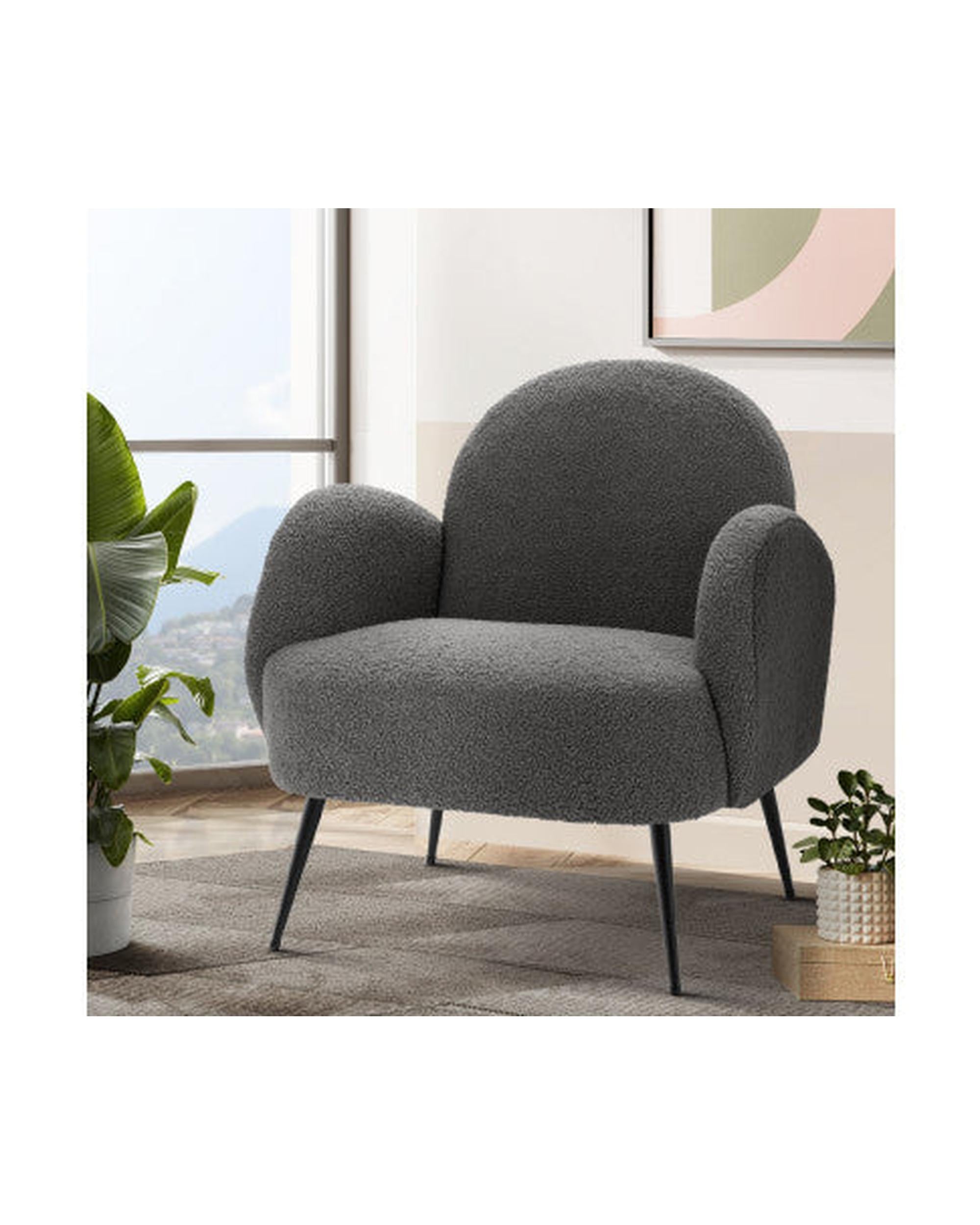 Armchair Lounge Chair Armchairs Accent Arm Chairs Sherpa Boucle Charcoal Artiss