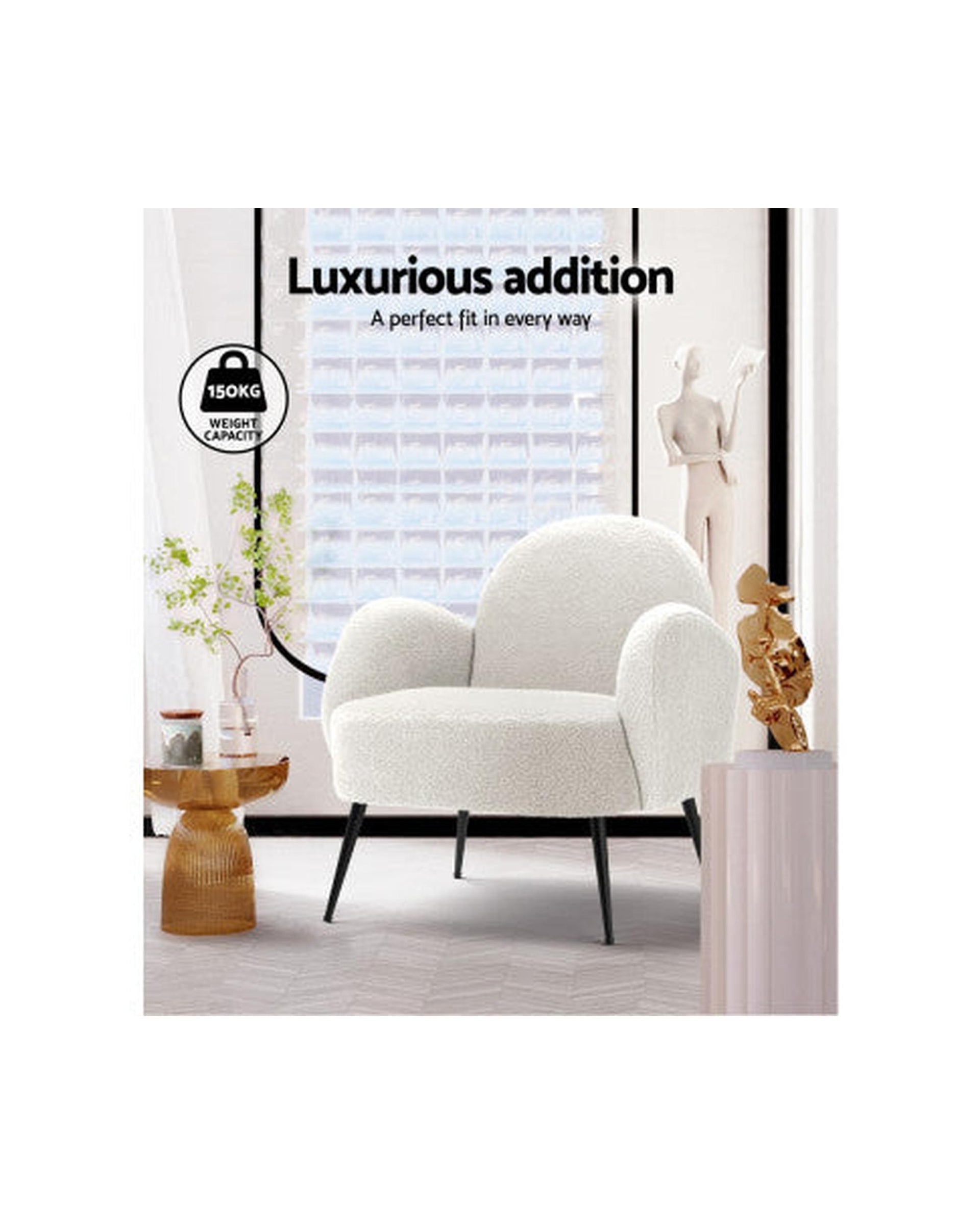 Armchair Lounge Chair Armchairs Accent Arm Chairs Sherpa Boucle White Artiss