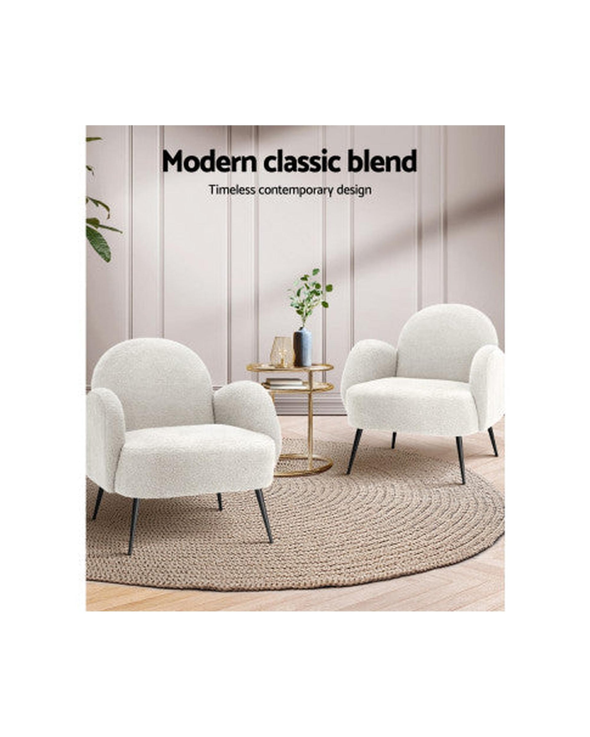 Armchair Lounge Chair Armchairs Accent Arm Chairs Sherpa Boucle White Artiss