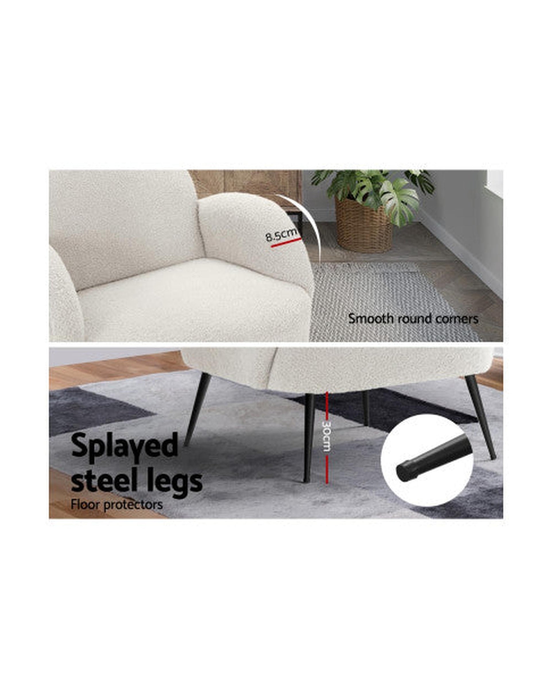 Armchair Lounge Chair Armchairs Accent Arm Chairs Sherpa Boucle White Artiss