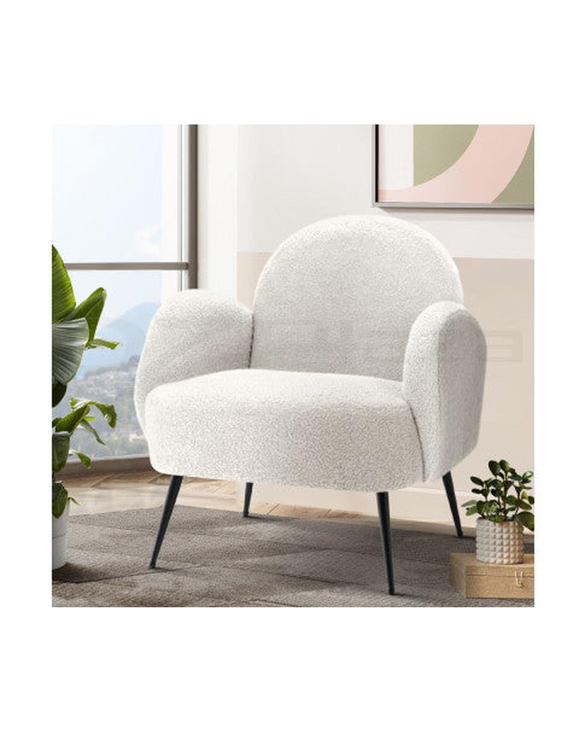 Armchair Lounge Chair Armchairs Accent Arm Chairs Sherpa Boucle White Artiss