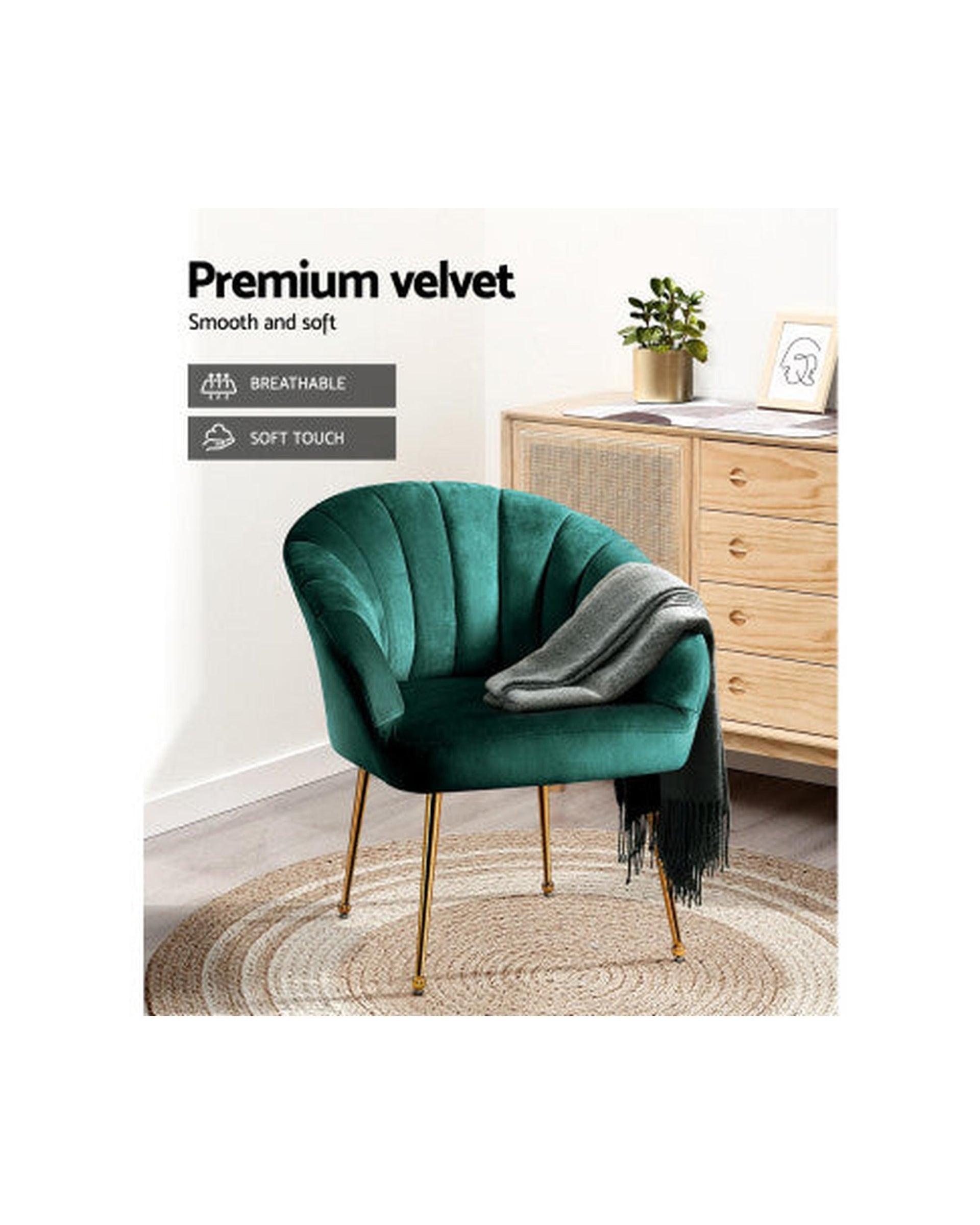 Armchair Lounge Chair Armchairs Accent Chairs Velvet Sofa Couch - Green Artiss