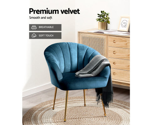 Armchair Lounge Chair Armchairs Accent Chairs Velvet Sofa Couch - Blue Artiss