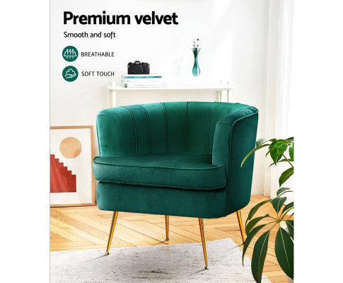 Armchair Lounge Chair Accent Armchairs Sofa Chairs Velvet Couch - Green Artiss