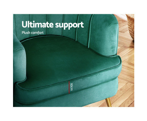 Armchair Lounge Chair Accent Armchairs Sofa Chairs Velvet Couch - Green Artiss