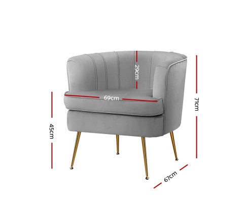 Armchair Lounge Chair Accent Armchairs Sofa Chairs Velvet Couch - Grey Artiss