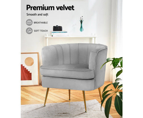 Armchair Lounge Chair Accent Armchairs Sofa Chairs Velvet Couch - Grey Artiss