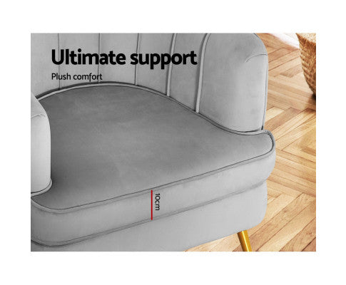 Armchair Lounge Chair Accent Armchairs Sofa Chairs Velvet Couch - Grey Artiss