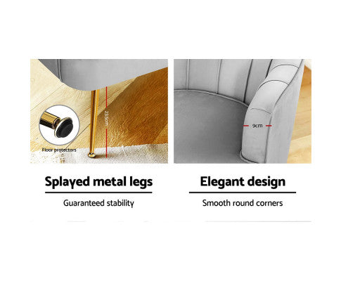 Armchair Lounge Chair Accent Armchairs Sofa Chairs Velvet Couch - Grey Artiss