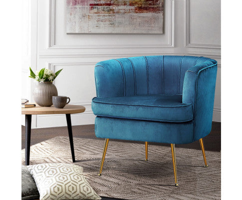 Armchair Lounge Chair Accent Armchairs Sofa Chairs Velvet Couch - Blue Artiss