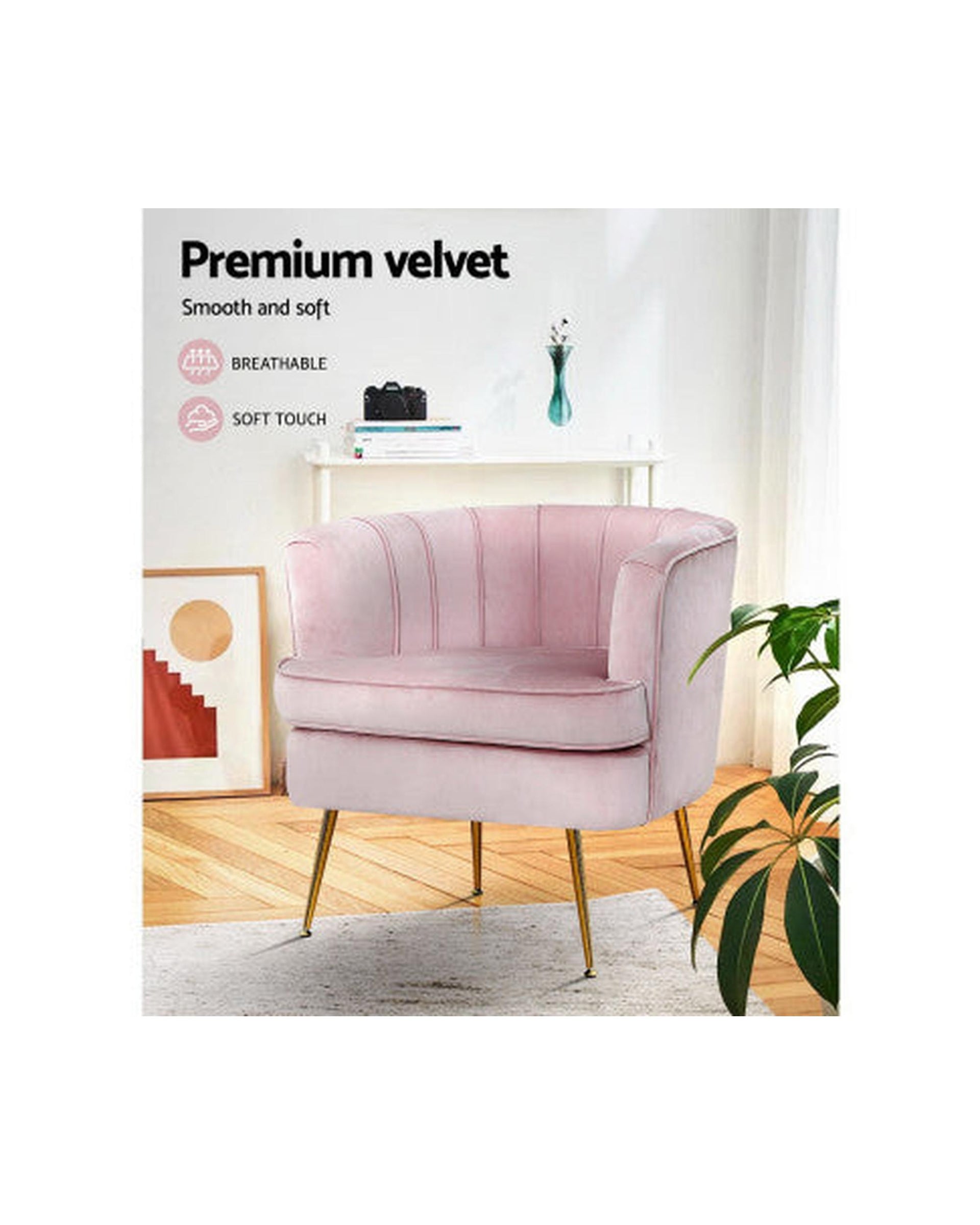 Armchair Lounge Chair Accent Armchairs Sofa Chairs Velvet Couch - Pink Artiss