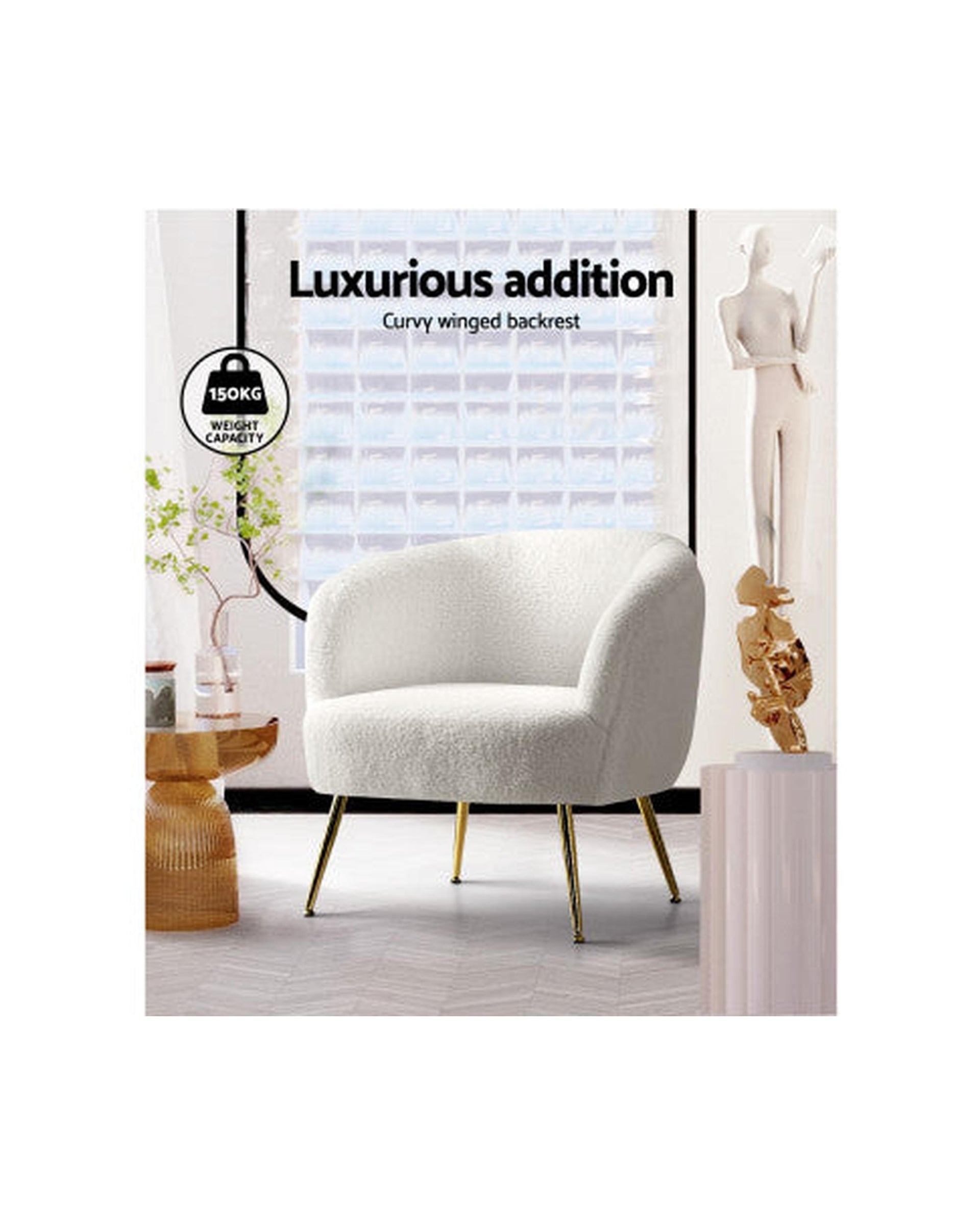 Armchair Lounge Chair Accent Chairs Armchairs Sherpa Boucle Sofa White Artiss
