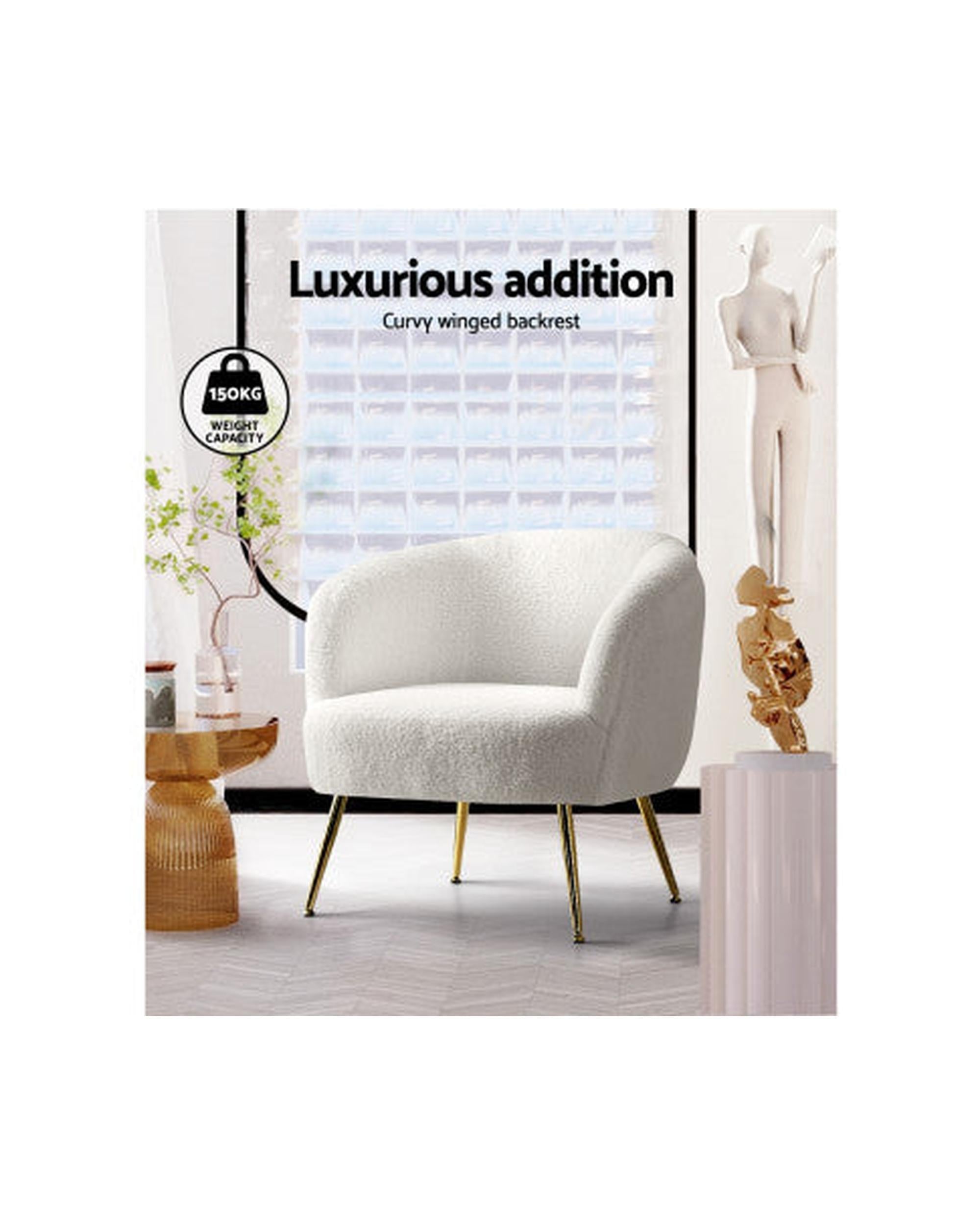 Armchair Lounge Chair Accent Chairs Armchairs Sherpa Boucle Sofa White Artiss