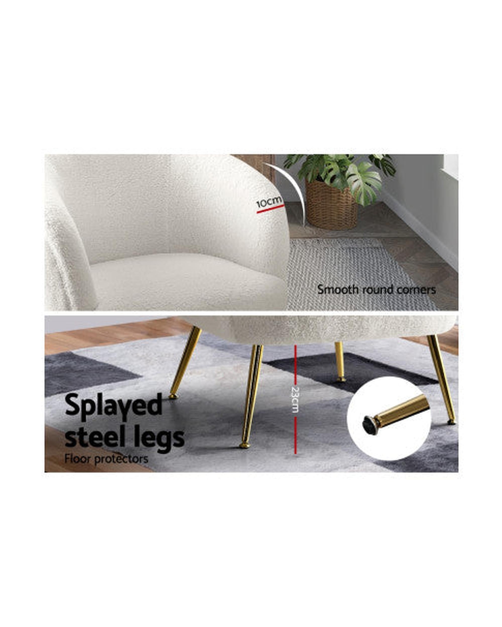 Armchair Lounge Chair Accent Chairs Armchairs Sherpa Boucle Sofa White Artiss