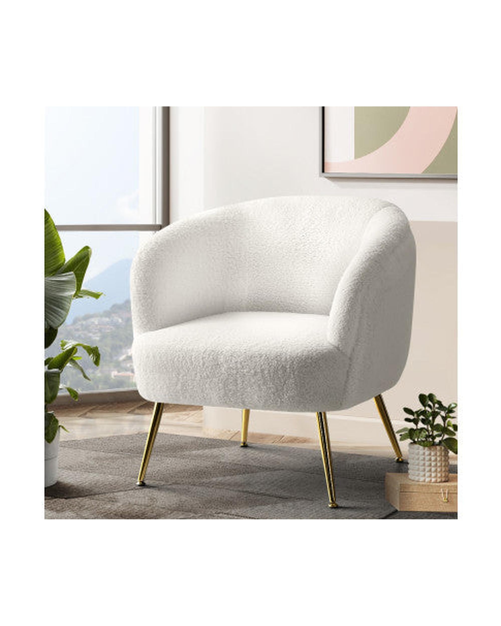 Armchair Lounge Chair Accent Chairs Armchairs Sherpa Boucle Sofa White Artiss