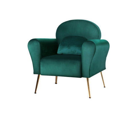 Armchair Lounge Chair Accent Armchairs Chairs Sofa Velvet Cushion - Green Artiss