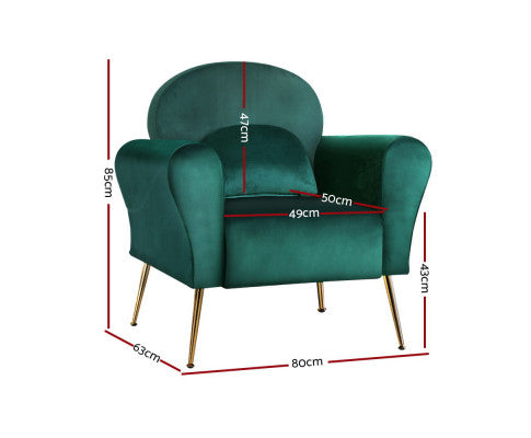 Armchair Lounge Chair Accent Armchairs Chairs Sofa Velvet Cushion - Green Artiss