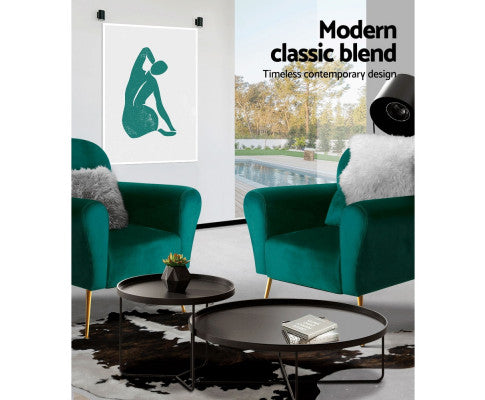 Armchair Lounge Chair Accent Armchairs Chairs Sofa Velvet Cushion - Green Artiss