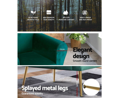 Armchair Lounge Chair Accent Armchairs Chairs Sofa Velvet Cushion - Green Artiss