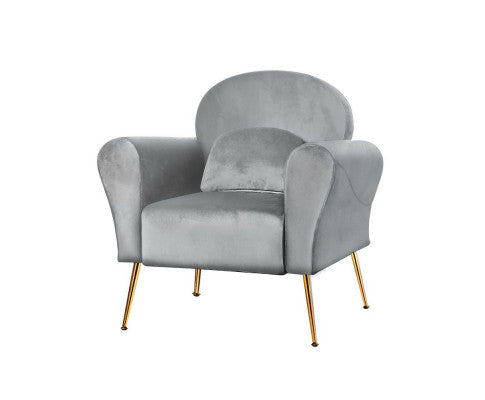 Armchair Lounge Chair Accent Armchairs Chairs Sofa Velvet Cushion - Grey Artiss