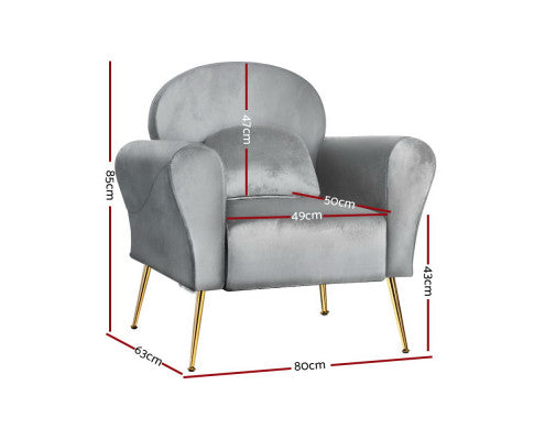 Armchair Lounge Chair Accent Armchairs Chairs Sofa Velvet Cushion - Grey Artiss