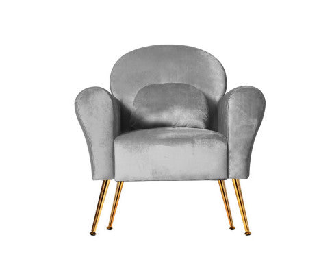 Armchair Lounge Chair Accent Armchairs Chairs Sofa Velvet Cushion - Grey Artiss