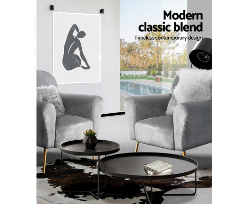 Armchair Lounge Chair Accent Armchairs Chairs Sofa Velvet Cushion - Grey Artiss