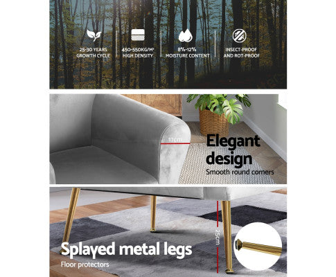 Armchair Lounge Chair Accent Armchairs Chairs Sofa Velvet Cushion - Grey Artiss