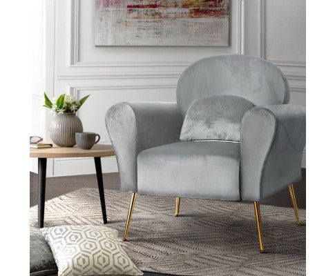 Armchair Lounge Chair Accent Armchairs Chairs Sofa Velvet Cushion - Grey Artiss