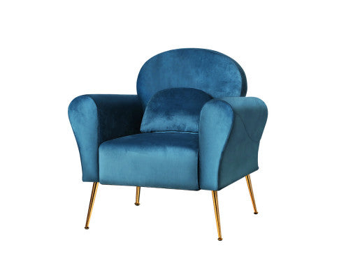 Armchair Lounge Chair Accent Armchairs Chairs Sofa Velvet Cushion - Blue Artiss