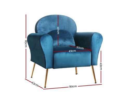 Armchair Lounge Chair Accent Armchairs Chairs Sofa Velvet Cushion - Blue Artiss