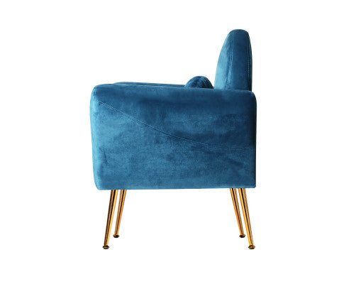 Armchair Lounge Chair Accent Armchairs Chairs Sofa Velvet Cushion - Blue Artiss
