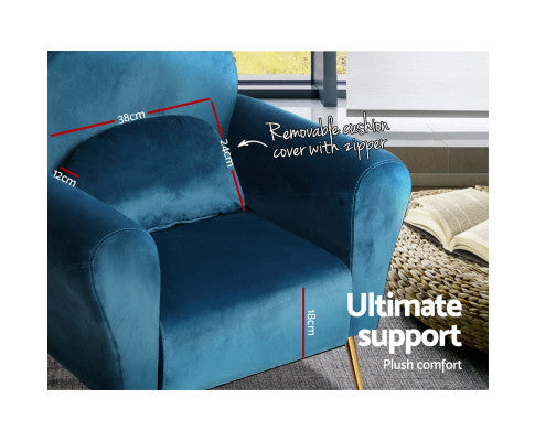 Armchair Lounge Chair Accent Armchairs Chairs Sofa Velvet Cushion - Blue Artiss