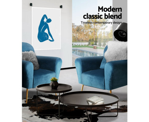 Armchair Lounge Chair Accent Armchairs Chairs Sofa Velvet Cushion - Blue Artiss