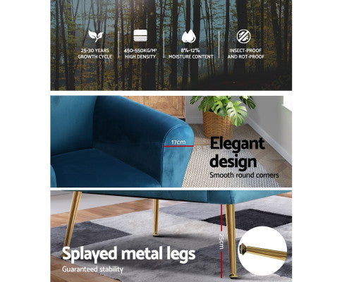 Armchair Lounge Chair Accent Armchairs Chairs Sofa Velvet Cushion - Blue Artiss