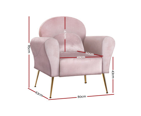 Armchair Lounge Chair Accent Armchairs Chairs Sofa Velvet Cushion - Pink Artiss