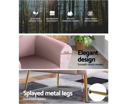 Armchair Lounge Chair Accent Armchairs Chairs Sofa Velvet Cushion - Pink Artiss